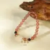 Pulseira de Cristal de Morango Natural com Design de Flor de Lótus, Joia de Cristal Rosa Flor de Pessegueiro, Presente para Amigas, Transmissão ao Vivo, Em Estoque Atacado