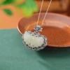 Un Ciervo Plata S925 Plata Esterlina Jade Hetian Retro Antiguo Nuevo Chino Retro Loto Calado Colgante de Mariposa Plata Colgante