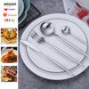 Juego de Cubiertos de Acero Inoxidable Portugués con Mango Cruzado de Cuatro Piezas 24 Piezas Cuchara de Postre Tenedor Cuchillo para Carne