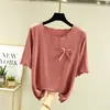 Camiseta de modal estilo coreano para mujer con volantes y cinco mangas, fina para verano, con lazo, manga media, corte holgado, top básico