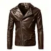 Comercio Exterior Talla Europea Chaqueta de Cuero para Motociclista de Solapa para Hombre Cremallera Oblicua Multicolor Ropa de Piel Sintética Tendencia Callejera Chaqueta Corta para Hombre