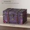 Caja de almacenamiento de madera gruesa retro vintage con cerradura, joyero de gran capacidad, organizador de escritorio para artículos varios, cofre del tesoro decorativo