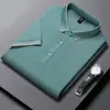 Nova camiseta de manga curta de seda gelada masculina de verão fina elástica slim camisa POLO camiseta com lapela atacado