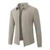 Jaqueta Cardigan Seamless com Zíper Versátil Mais Vendida para Primavera e Outono para Homens, Casaco Casual Versátil de Cor Sólida com Gola Lapela para Homens