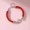 Elegante e Versátil Prata Esterlina 925 Fio Vermelho Simples e Estiloso Doze Signos do Zodíaco Pulso de Frango Cravejado de Diamantes para Mulheres