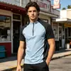 Camiseta Deportiva de Comercio Exterior Transfronterizo para Hombre con Media Cremallera y Cuello Alto de Secado Rápido Manga Corta Top Deportivo Camiseta Deportiva de Verano para Entrenamiento de Tenis