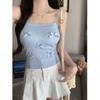 Camiseta Curta Estilo Coreano de Verão para Meninas Pequenas, Colete, Roupa Externa Feminina, Top Puro Doce com Laço Sem Mangas para Meninas