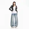 Jeans para mujer transfronterizos, estilo americano, desgastados, corte holgado, 2026, azul claro, bordados, azul claro, extralargos, vintage