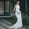 Vestido de Novia Ligero 2026 Transfronterizo Nuevo Estilo Novia Blanco Satín Cola Sencilla Fotografía de Viaje Vestido Sirena Fuente de Comercio Exterior