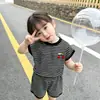 Moda Europeia e Americana 2026 Transfronteiriço Conjunto Casual Versátil de Camiseta de Manga Curta Gola Redonda Listrada de Verão e Shorts para Meninas