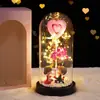 Flor de Rosa con Lámina de Oro en Cubierta de Cristal Muñeca Luminosa Flor Eterna Decoración para San Valentín, Navidad, Regalo para Novia o Esposa