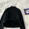 Suéter de punto con cuello medio integrado de forro polar, suéter de invierno para mujer con forro de forro polar, engrosado, de manga larga, capa interior cálida