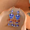Brincos Longos com Franja de Esmalte Prata S925 Esterlina Personalidade Estilo Étnico Moda Retro Versátil