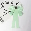 Pajarita para Mujer, Moño Grande en Verde Claro con Pasador de Cinta de Perlas, Broche Accesorio Estilo Universitario, Broche de Perlas