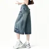 Jeans Cropped Wide-Leg Rasgado Estilo Americano Retrô Feminino 2026 Verão Fino Para Pessoas Baixas Calças Largas Suporte Dropshipping