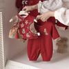 Macacão de Outono e Inverno para Bebê, Macacão Vermelho Festivo Estilo Chinês para Mêsversário e Festa de Primeiro Aniversário do Bebê, Roupa de Ano Novo, Macacão para Engatinhar