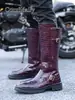 Botas de cano alto longas de outono, botas masculinas da moda de cano extra longo com zíper lateral, botas de equitação, botas Martin masculinas de cano alto com forro de fleece, botas de trabalho pretas