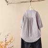 Camisa de manga corta con cuello en V para mujer, estilo nuevo de verano 2024, holgada e informal, de algodón, con estampado de pata de gallo.