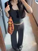 Calça de moletom feminina estilo americano cinza-pedra de cintura baixa, nova coleção outono 2026, modelagem solta, que afina a silhueta, estilo casual, calça pantalona com caimento fluido