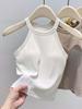 Top Regata Esportivo Feminino com Gola Halter e Alça, com Bojo Integrado, para Verão, Slim, Curto, Costurado, Sem Mangas, para Yoga