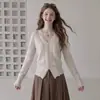 Cardigan de Renda Patchwork com Decote V de Comércio Exterior para Mulheres, Casaco Suéter Casual Solto, Tricô Feminino de Estilo Suave