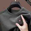Moletom Masculino de Manga Longa com Gola Redonda para Primavera e Outono Camiseta Masculina Estampada Camisa Básica Casual de Tamanho Grande para Meia-Idade Roupas Masculinas