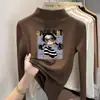 Blusa Base de Manga Longa de Veludo Zhongda Tongde para Meninas, Nova Coleção Outono/Inverno 2026, Blusa com Gola Meia-Alta Forrada com Fleece