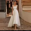 Vestido de novia blanco de cuello halter transfronterizo, vestido de novia sencillo para compromiso, vestido de boda de satén estilo francés para jardín