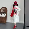 QZ3422 Verano Nuevo Ropa Infantil Niña Niño Grande Camiseta de Algodón Vestido Largo de Punto Estampado de Mickey Pelo