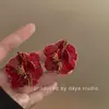 Pendientes de Zirconia con Flor de Rosa y Esmalte Goteado Retro Francés Azul Neblina Repujado 2026 para Mujer, Pendientes de Lujo Ligero de Gama Alta