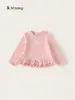 [Coleção de Mangas Longas para Meninas] Camiseta Básica Redonda para Bebê, Cor Sólida, Roupa Versátil de Outono, Camiseta Rosa para Meninas