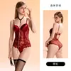 Conjunto de Uniforme Guiruo Sexy de Lencería de Malla con Lunares y Encaje Acolchado con Aros Fruncido Ajustado de una Pieza con Abertura en la Entrepierna 6799