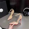 Zapatos de Tacón Alto Baotou para Mujer 2025 Nuevo Boca Baja Punta Afilada Zapatos de Mujer Correa con Hebilla de una Palabra Tacón de Aguja Huecos Planos para Mujer