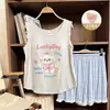 Conjunto de verano 2026 para mujer, lindo estampado de cachorro estilo coreano, manga corta, pantalones cortos, suelto, dulce, ropa de casa