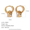 Pendientes de Acero Inoxidable Chapado en Oro de 18K con Forma Geométrica Simple y Circonita Redonda, Temperamento de Moda Europea y Americana, Nicho Versátil, Personalidad