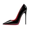 Zapatos de Tacón Alto con Suela Roja para Mujer, Tacones de Aguja Profesionales, Nuevos de Primavera Negro Charol Lado Hueco Punta Fina Dama, Más Altos y Hermosos