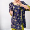 Pijama Botões Mianchou Shijia Estilo Chinês Novo Estilo Nacional para Mulheres Modelo Novo 2025 Conjunto Manga Média de Algodão Artificial Adequado para Uso Externo no Verão