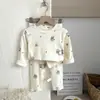 Conjunto de Ropa de Casa Sin Costuras DeRong Otoño e Invierno para Niños [10A Antibacteriano] Conjunto de Dos Piezas de Top y Pantalones de Otoño para Niños y Niñas