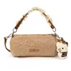 Bolsa Peluda de Otoño e Invierno Bolsa Cilíndrica Portátil de Dibujos Animados Estilo Girly Moda Bolso de Teléfono Móvil de un Hombro Moda Coreana Bolso de Felpa de Moda Tendencia