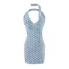 2026 Verano Elegante Cuello Halter Bodycon Falda Corta Estilo Vacaciones Lunares Tie-Dye Terciopelo Verde Malla Falda Plisada para Mujer