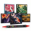 Marcador acrílico de doble punta estilo chino, set de 12 colores para estudiantes, pluma para graffiti artístico, pluma de pintura creativa vintage oriental