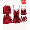 Pijama Youbo para Mujer Primavera Verano Otoño Sexy Camisón de Tirantes Bata Conjunto de Cinco Piezas Ropa de Casa Encaje Blanco