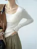 Suéter de punto para mujer, otoño 2024, cuello en U, gris, ajustado, de invierno, cuello redondo bajo, elegante, con base interior.
