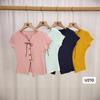 Camiseta de Manga Corta de Hombro Regular con Lazo Suave Estilo Francés Ceñida a la Cintura para Mujer, Tejido de Punto Verano Nuevo Top Versátil de Corte Slim