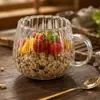 Taza Gruesa de Vidrio de Borosilicato con Rayas Verticales, Elegante Taza para Café y Leche de Desayuno, Taza para Bebidas para Oficina en Casa