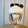 Gorro de invierno japonés con orejas de oso Lei Feng para mujer, bonito gorro de esquí cálido con forro polar que combina con todo, resistente al viento y con protección para las orejas.