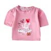 Blusa de Verão Fina para Meninas Camiseta de Manga Curta para Bebês e Meninas Estilo Coreano Estampada com Desenhos Gola Redonda Camiseta Básica 3
