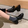 Usa Mocasines de Piel de Cabra de Primera Capa para el Trabajo Otoño 2025 Tacón Medio Grueso Punta Redonda Piel Genuina Versátiles Ropa de Trabajo Mocasines de Boca Profunda para Mujer
