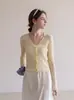 Cárdigan de punto de seda helada con cuello en V y volantes estilo francés, chal de verano para combinar con una falda, top corto fino de punto