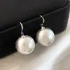 Pendientes de Perla Imitación Gris de Cáñamo, Simples, Elegantes y Elegantes, Producción Nacional Shijia Gancho de Oreja de Perla Grande Retro de Luz Fuerte